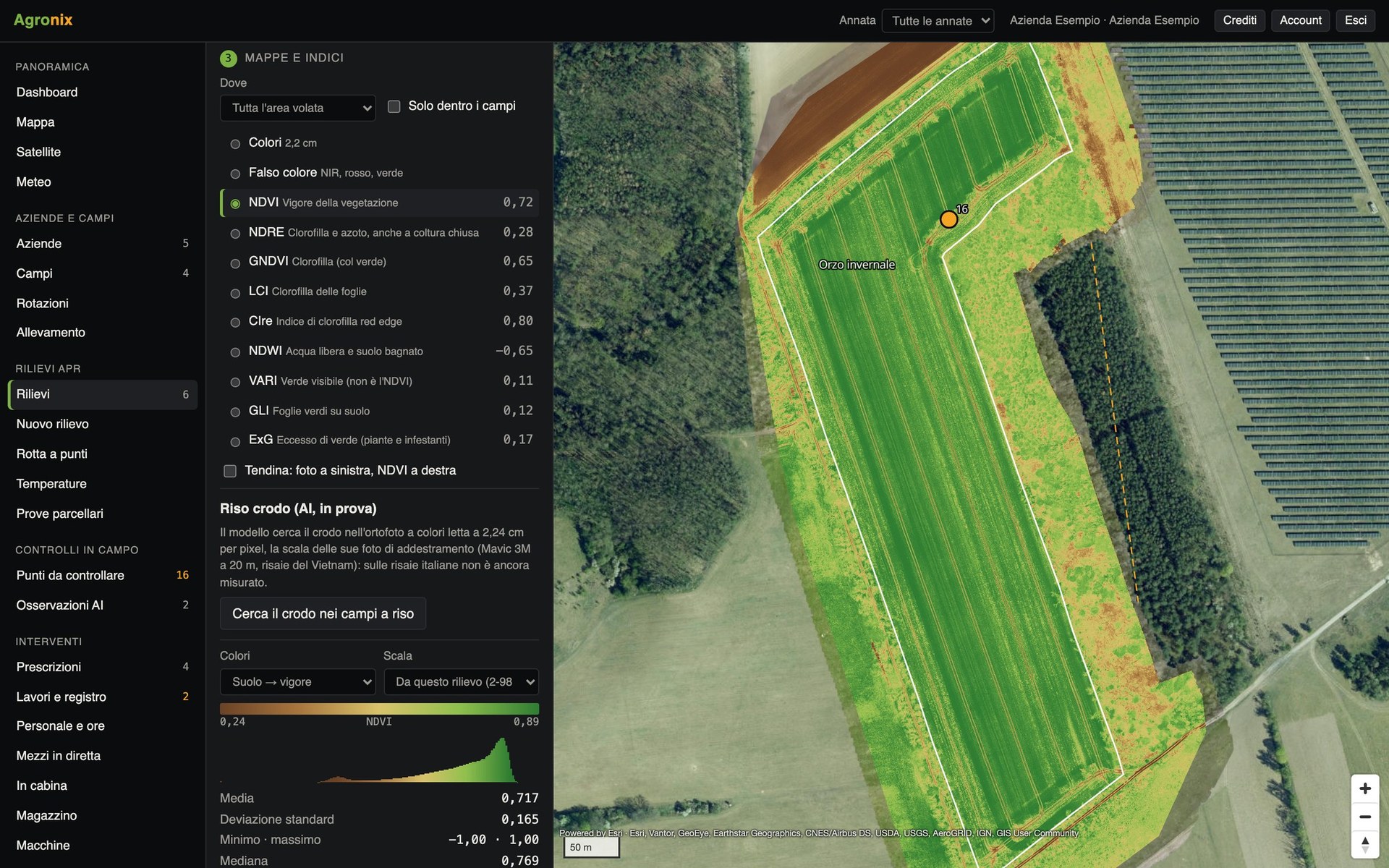 Mappa NDVI di un appezzamento in Agronix